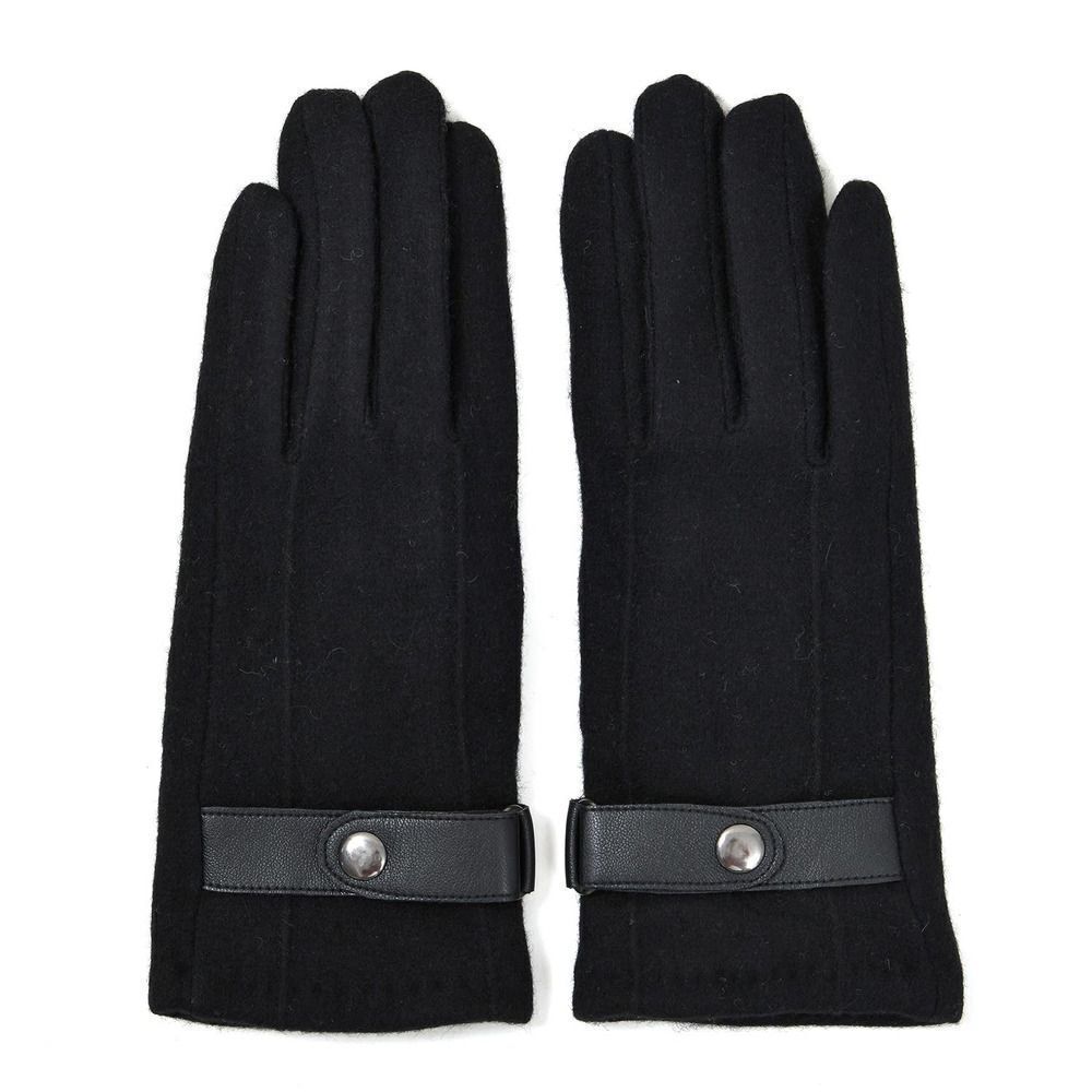 Buckle Gloves Touch Screen 70% Cashmere and 30% Polyester Black